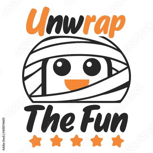 Unwrap the Fun Halloween T-shirt Design with Cute Mummy Character and Playful Typography for Spooky Season Celebrations
