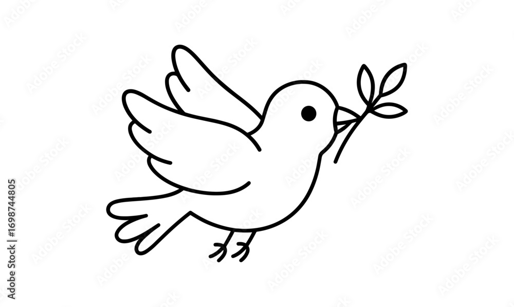 Obraz premium Minimalist dove with olive branch outline art