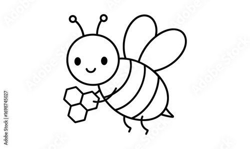 Cute linear bee holding honeycomb for kids coloring