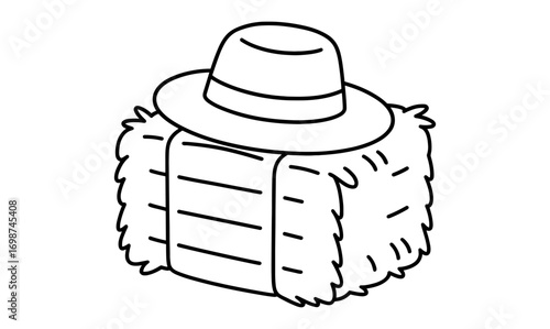 Outline drawing of a hay bale with a hat: simple and rustic farm design