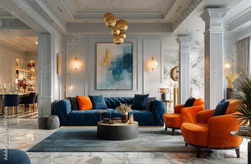 Modern Interior Design Featuring a Spacious Living Area and Kitchen in a City...