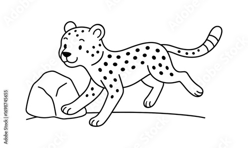 Cute cheetah cub running outline