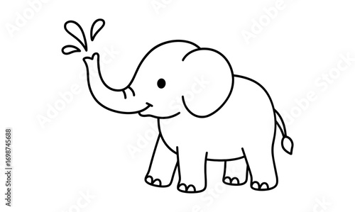 Cute baby elephant doodle with splashing trunk