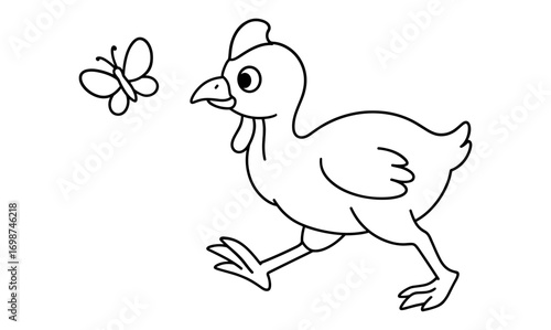 Cute chicken and butterfly outline for kids coloring books