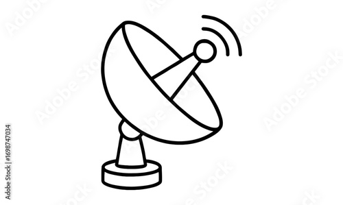 Minimalist satellite dish icon with wireless signal in black and white