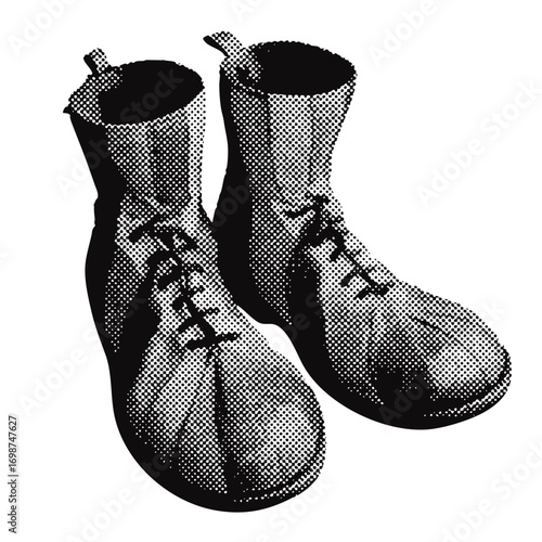 Circus clown shoes halftone grunge vector design element