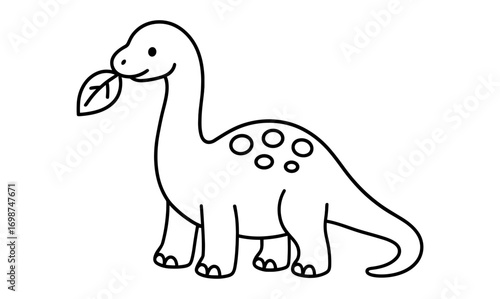 Fototapeta Naklejka Na Ścianę i Meble -  Cute dinosaur eating leaf: simple outline for kids coloring