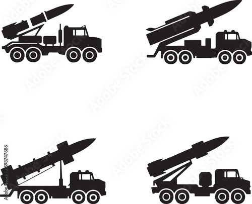 Military rocket launcher silhouette set vector illustration isolated on transparent background