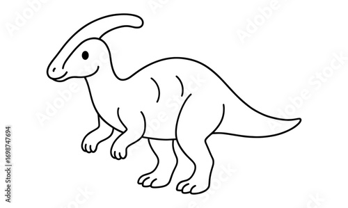 Cute cartoon dinosaur outline with smiling parasaurolophus for kids' coloring pages