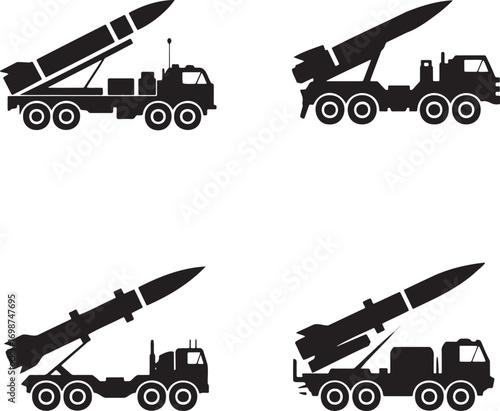 Military rocket launcher silhouette set vector illustration isolated on transparent background