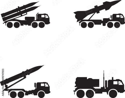 Military rocket launcher silhouette set vector illustration isolated on transparent background