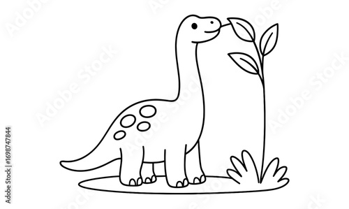 Cute dinosaur eating leaves outline for kids coloring pages