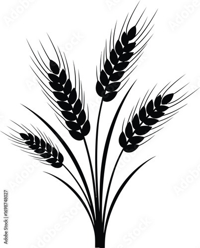 wheat ears illustration in black silhouette on transparent background