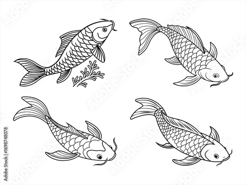 coloring page line art the yamabuki ogon fish black vector bundle