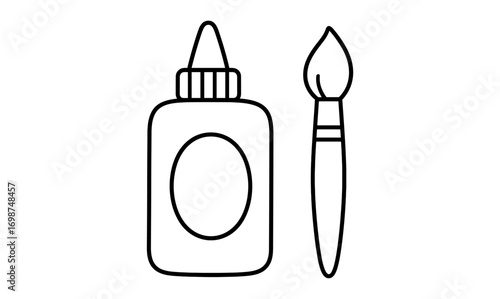 Simple outline of glue bottle and paintbrush for art projects