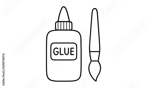Simple line drawing of glue bottle and paintbrush for art and craft projects