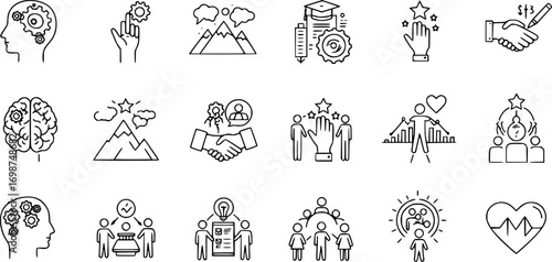 Personal growth and leadership icon set. Self development and emotional intelligence symbols for success in life and career.