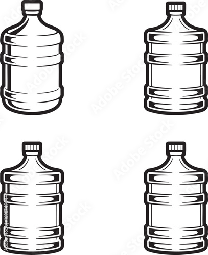 Set of Water gallon Outline vector illustration isolated On Transparent Background