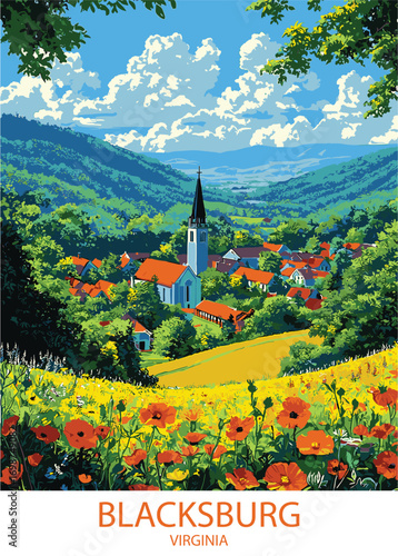 Scenic village landscape in Blacksburg, Virginia