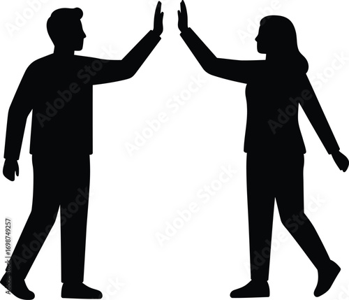 two people giving high five on transparent background silhouette