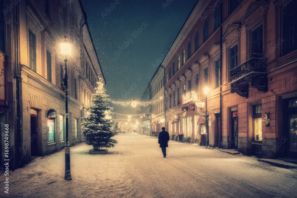 Obraz premium Melancholy and solitude captured in minimal lonely Christmas atmosphere.
