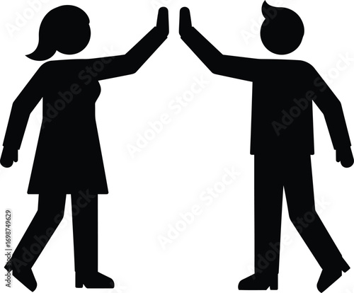 two people giving high five silhouette on transparent background