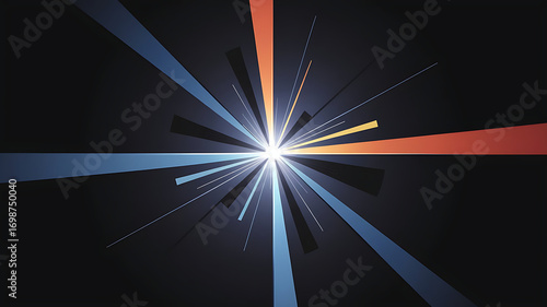 The image features a bright, symmetrical, and modern digital illustration with a starburst-like light source, evoking energy and motion without any text or human figures.