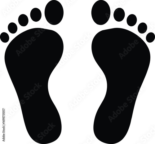 Black Footprints Silhouette, Human Footprint Vector, Bare Feet Print Icon, Walking Steps, Foot Symbol, Footprint Trail Illustration