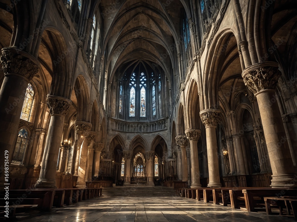 Fototapeta premium Historic Gothic Stone Cathedral with Ornate Architecture