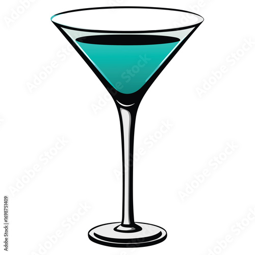 Elegant blue cocktail in glass vector illustration 