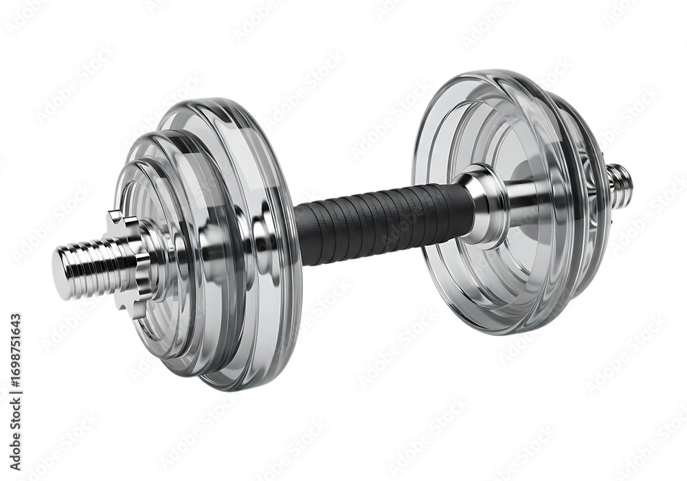 Naklejka premium Shiny adjustable dumbbell with black grip for strength training and fitness workouts