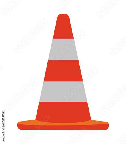 Bright orange traffic cone with white reflective stripes