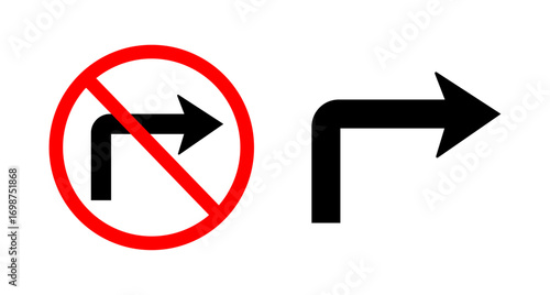 No right turn traffic sign and arrow symbol