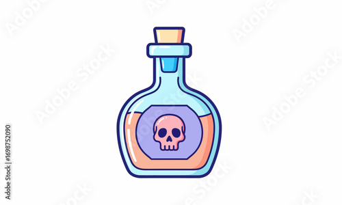 Cartoon Illustration of a Poison Bottle with Skull Symbol and Cork Stopper.