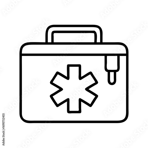 First aid kit outline vector illustration, medical emergency kit, healthcare and medicine icon, box