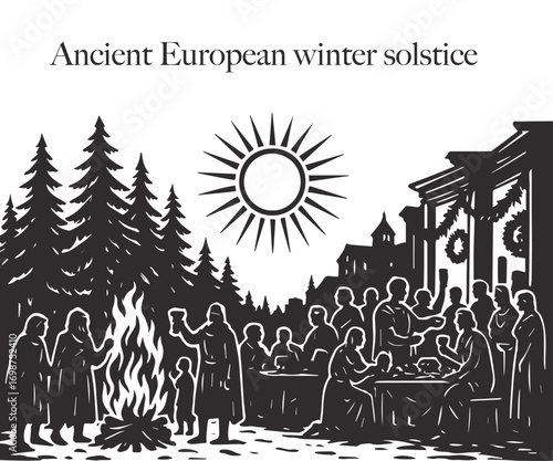 Ancient European Winter Solstice Celebrations: Yule & Saturnalia Silhouette