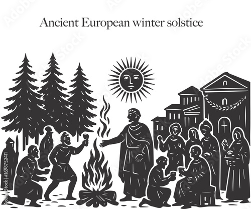 Ancient European Winter Solstice Celebration: Yule and Saturnalia Illustration