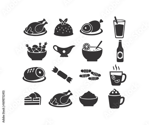 Christmas Dinner and Holiday Food Icon Set
