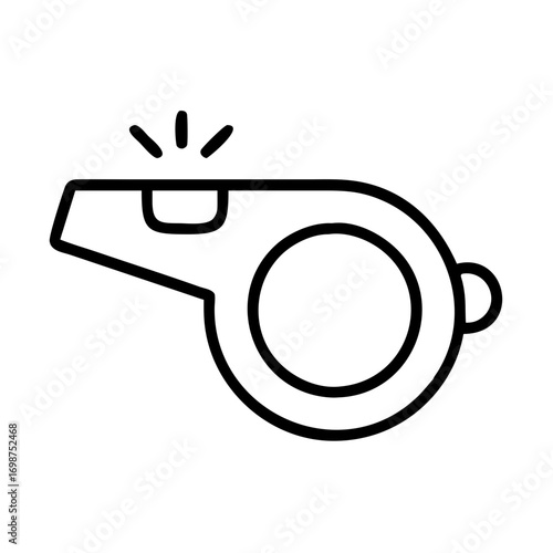 Isolated outline vector graphic of a whistle for sports referee coach and safety equipment sound