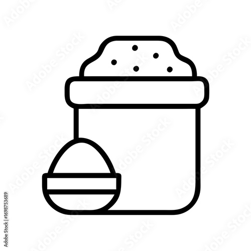 Outline bag of flour baking ingredient vector icon for cooking recipe and food preparation design