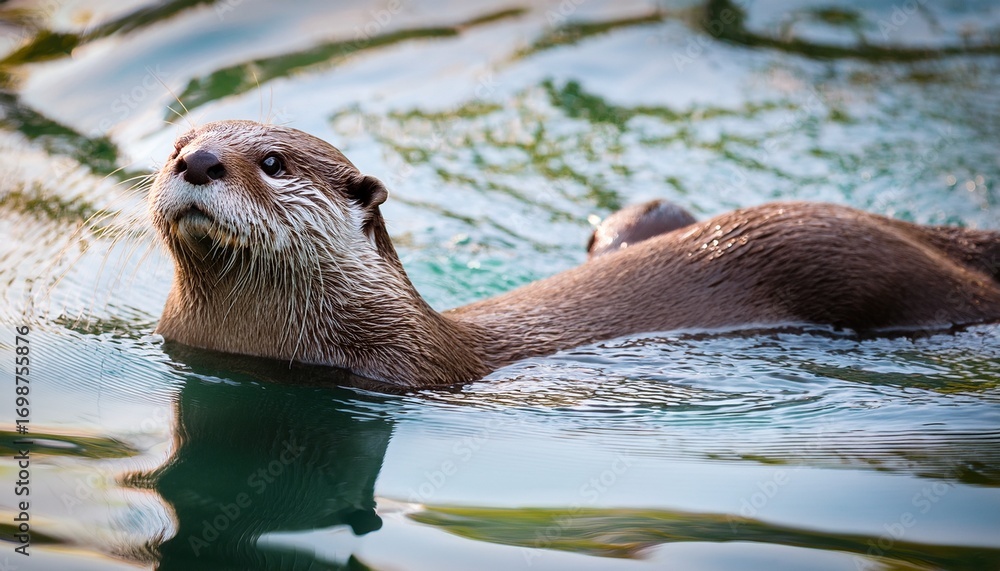 Obraz premium otters swimming belly up in the water