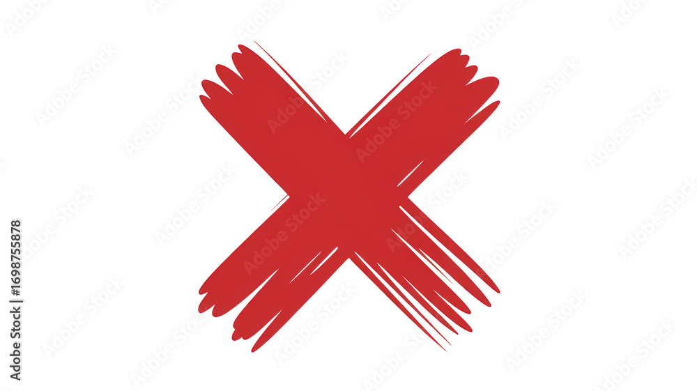 Obraz premium Red brushstroke x mark hand drawn style illustration isolated on transparent background