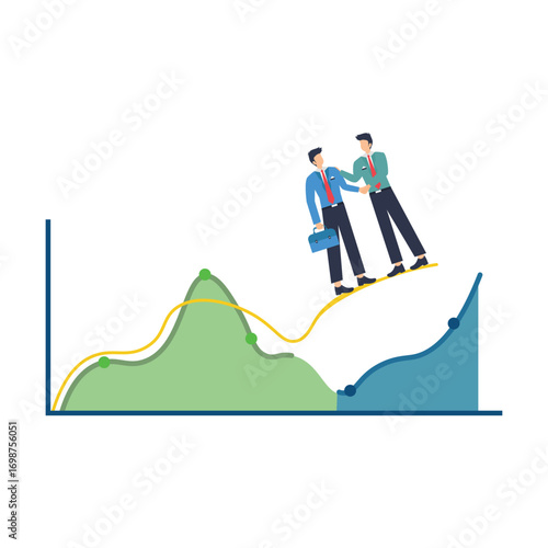 Businessmen handshake on growth arrow agree to work together businessmen handshake on growth arrow joining connection agree to work together. stock illustration