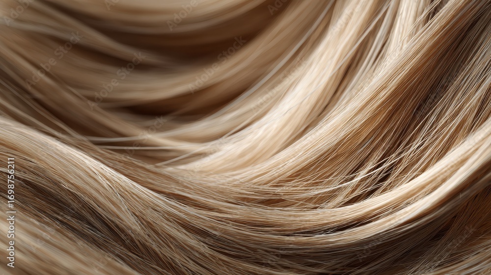 Fototapeta premium smooth blonde hair strands in closeup view showing silky texture and natural highlights against soft blurred background professional hairstyling and beauty concept