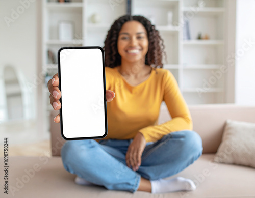Happy Person Showing Smartphone with Blank Screen – App Design Mockup Template