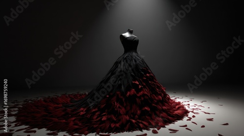 Black dress with red feathers