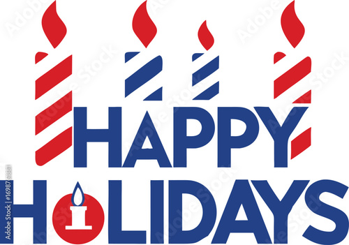Striped red and blue candles celebrate the season, expressing a cheerful message during holidays