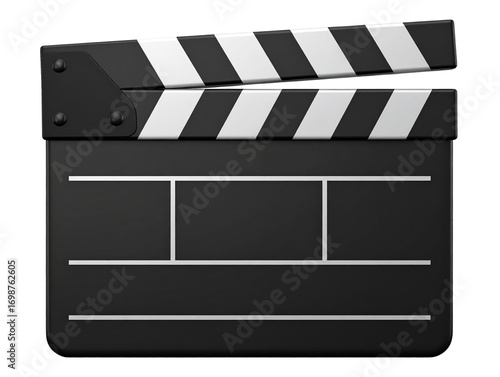  3D Rendered Movie Clapperboard Front View, Black and White Stripes, Isolated on Transparent Background  