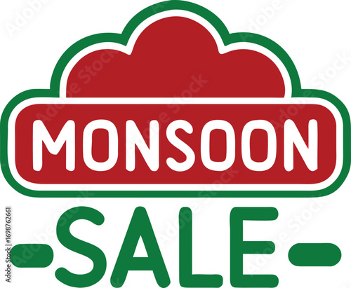 Red and green states monsoon sale clearly against a white background