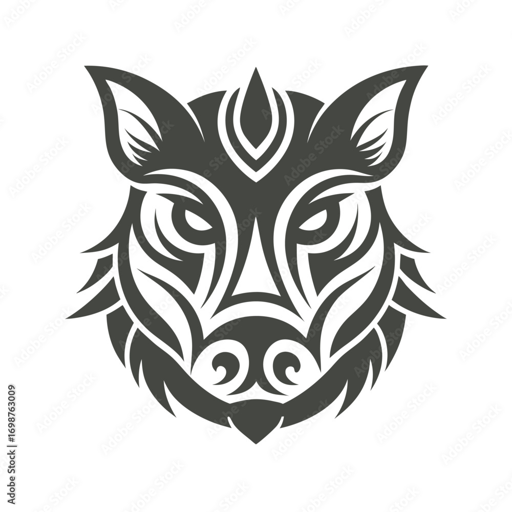 Fototapeta premium Wild Boar Tribal Tattoo Logo For Body Art Design And Fierce Animal Silhouette Emblem